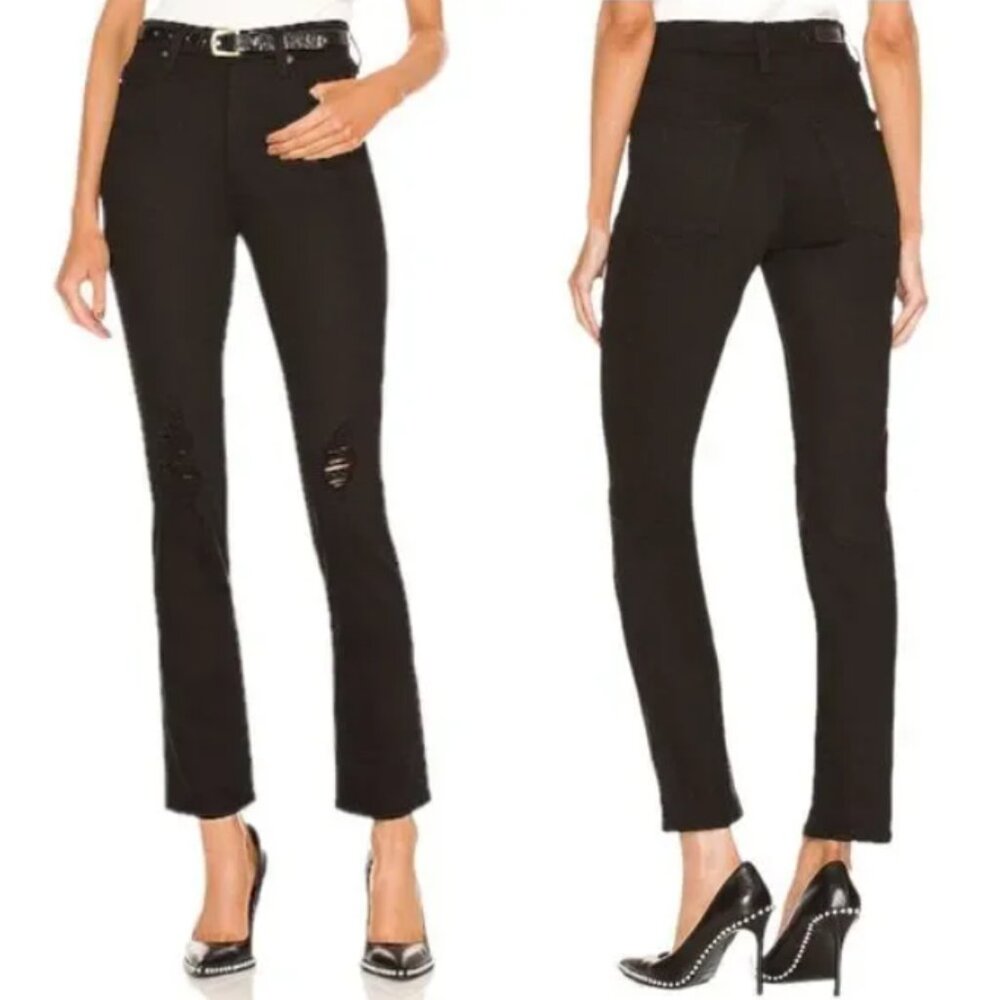 New AG Alexxis Slim High-Rise Vintage Slim Jeans in Blackboard Destroyed size 24